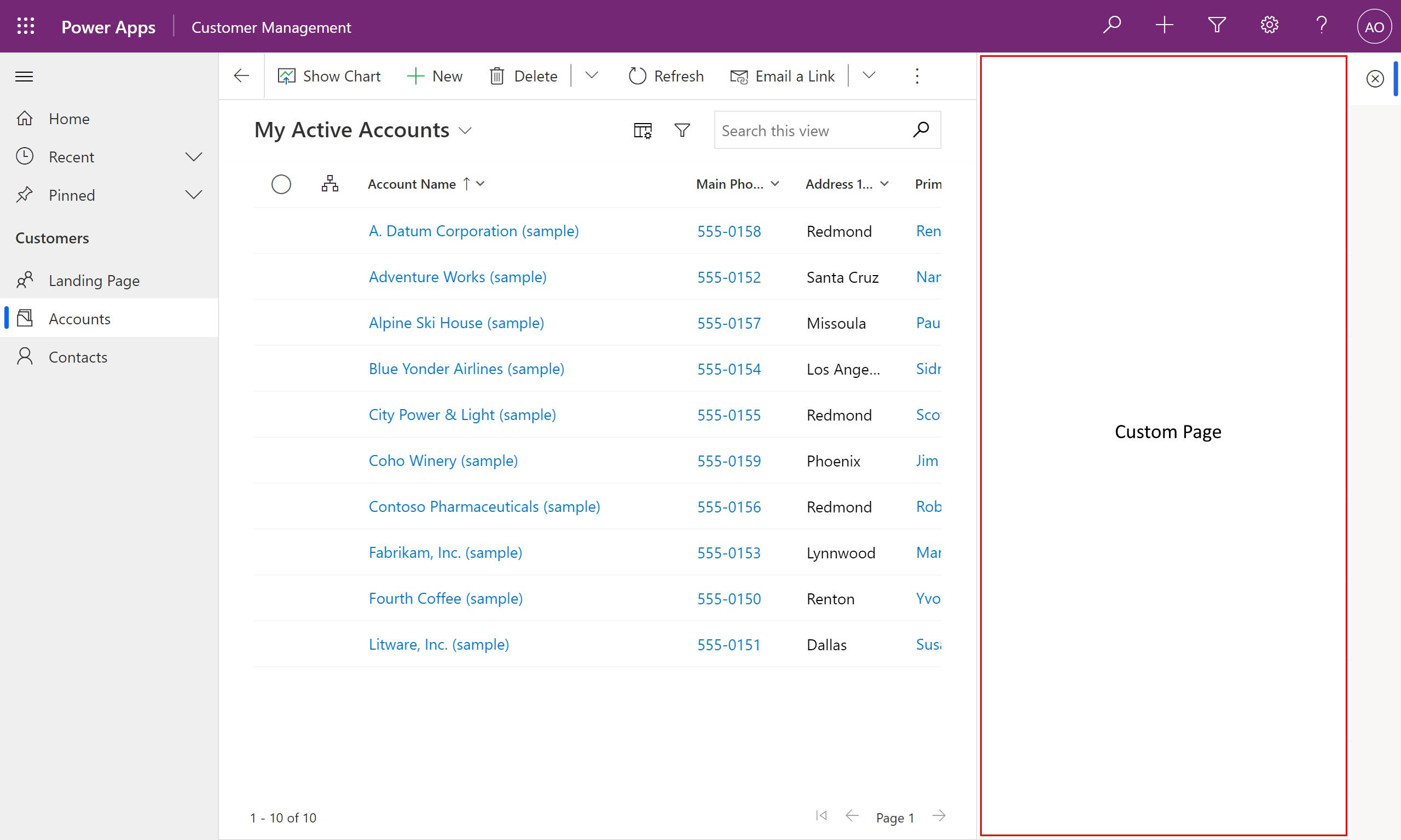 Custom page as app side pane Custom page as app side pane