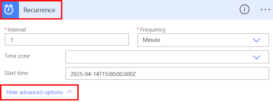 Screenshot of show/hide advanced options.