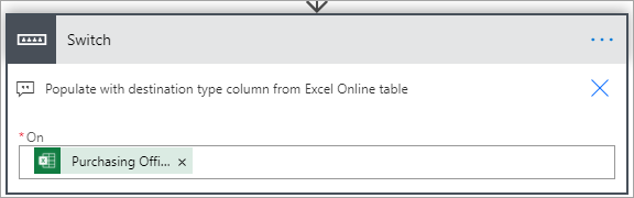 Screenshot showing the Switch section with the On box populated with the column from your Excel Online table.