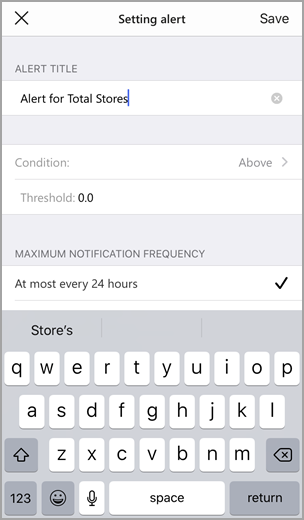 Screenshot of alert settings showing title and threshold value fields.