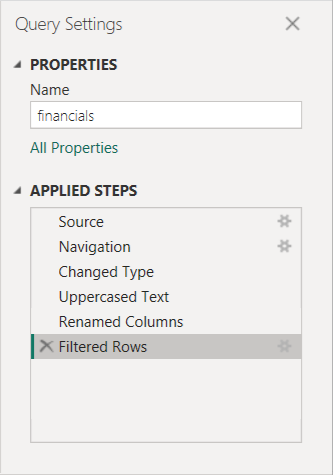 Screenshot of transformations listed in applied steps.