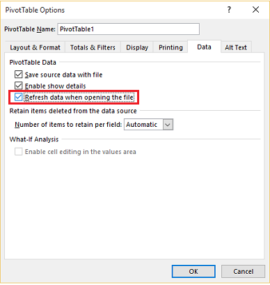 Use this setting to ensure data is refreshed Use this setting to ensure data is refreshed.