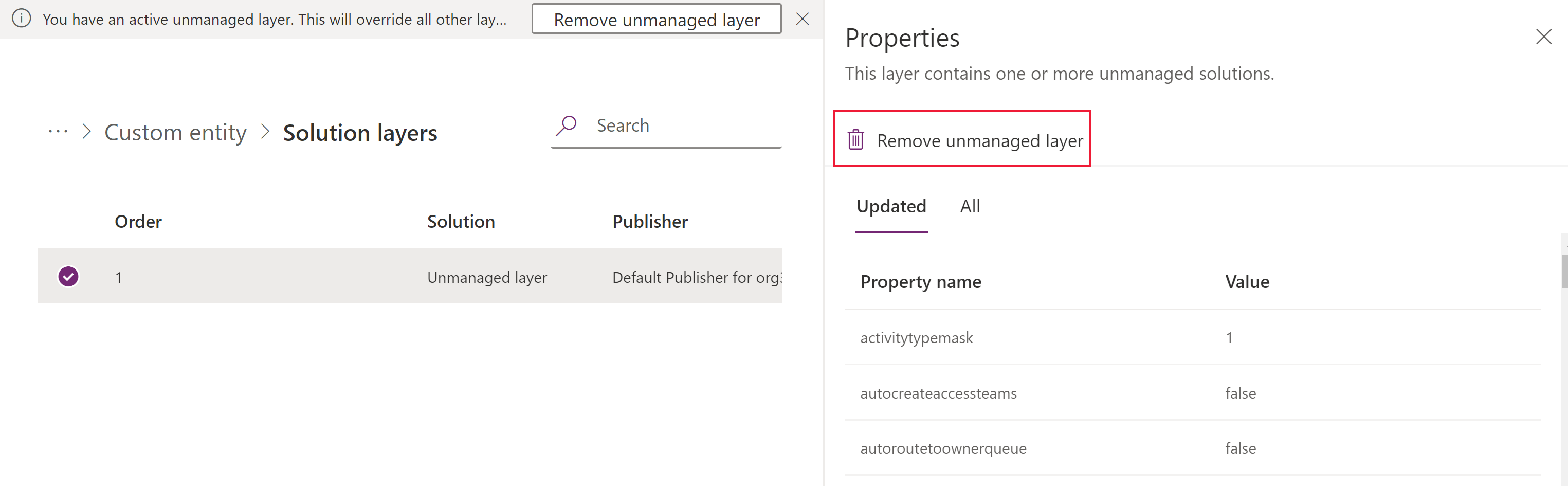 Remove unmanaged layer.