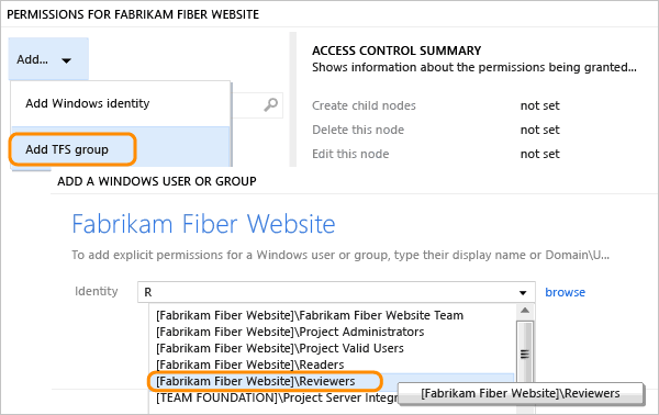 Add a group to the list of TFS Groups