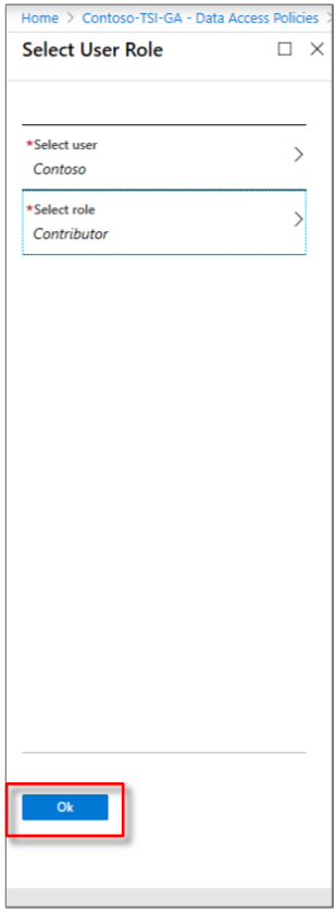 Select OK on the Select User Role page