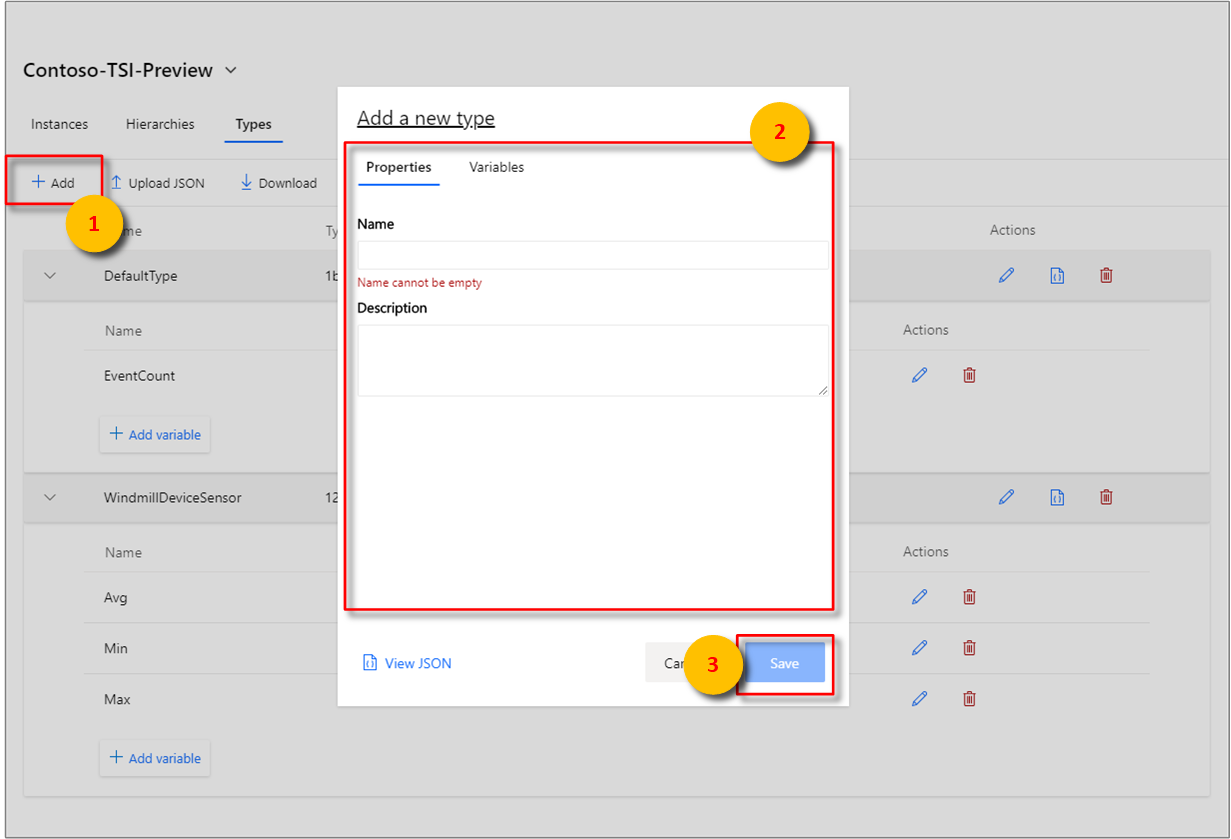 Configuration settings to add a type.