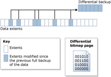 Differential bitmap identifies changed extents Differential bitmap identifies changed extents