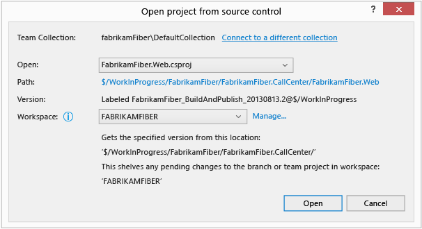 FFR_OpenProjectFromSourceControl_Mapped Open from source control to mapped workspace