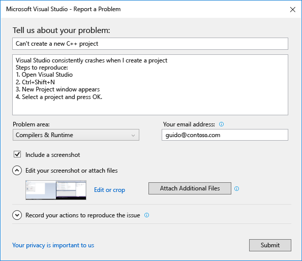 Report A Problem Dialog Report A Problem Dialog