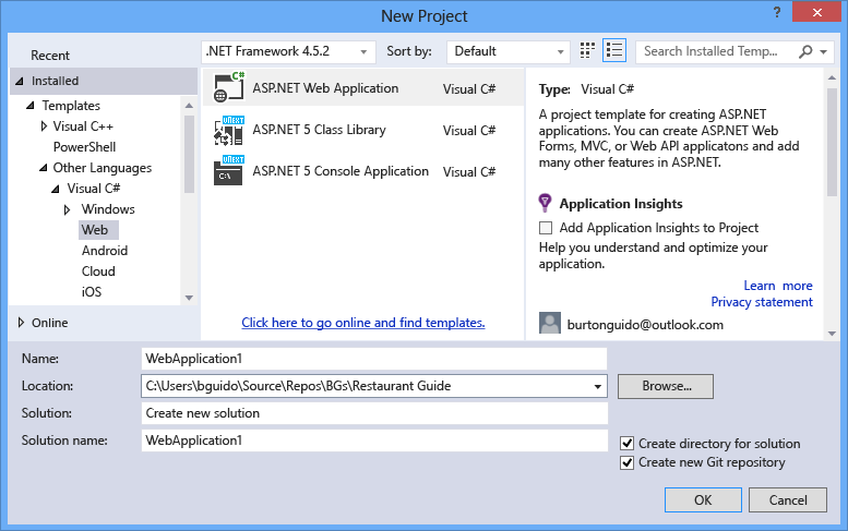 VS2015_NewProjectDialog Visual Studio New Project Dialog