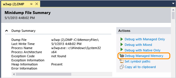 MNGDMEM_DumpFileSummary Dump file summary page