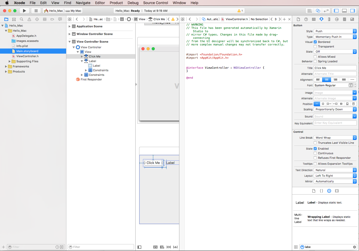 Viewing the ViewController.h file