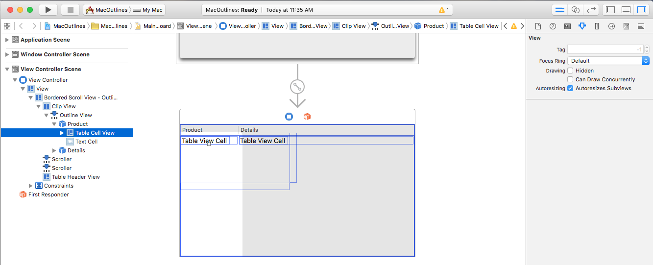Screenshot shows the properties available for the selected table cell in the Attribute Inspector.