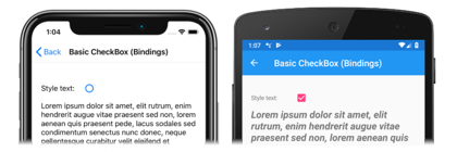 Data bound CheckBox Screenshot of a data bound CheckBox, on iOS and Android
