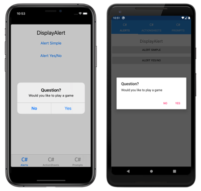 Alert dialog with two buttons