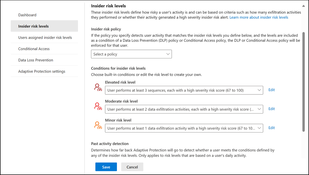 Insider Risk Management Adaptive Protection insider risk levels.