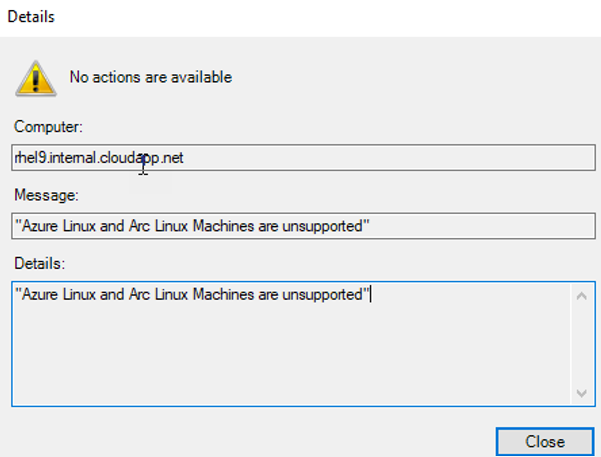 Screenshot of error message.