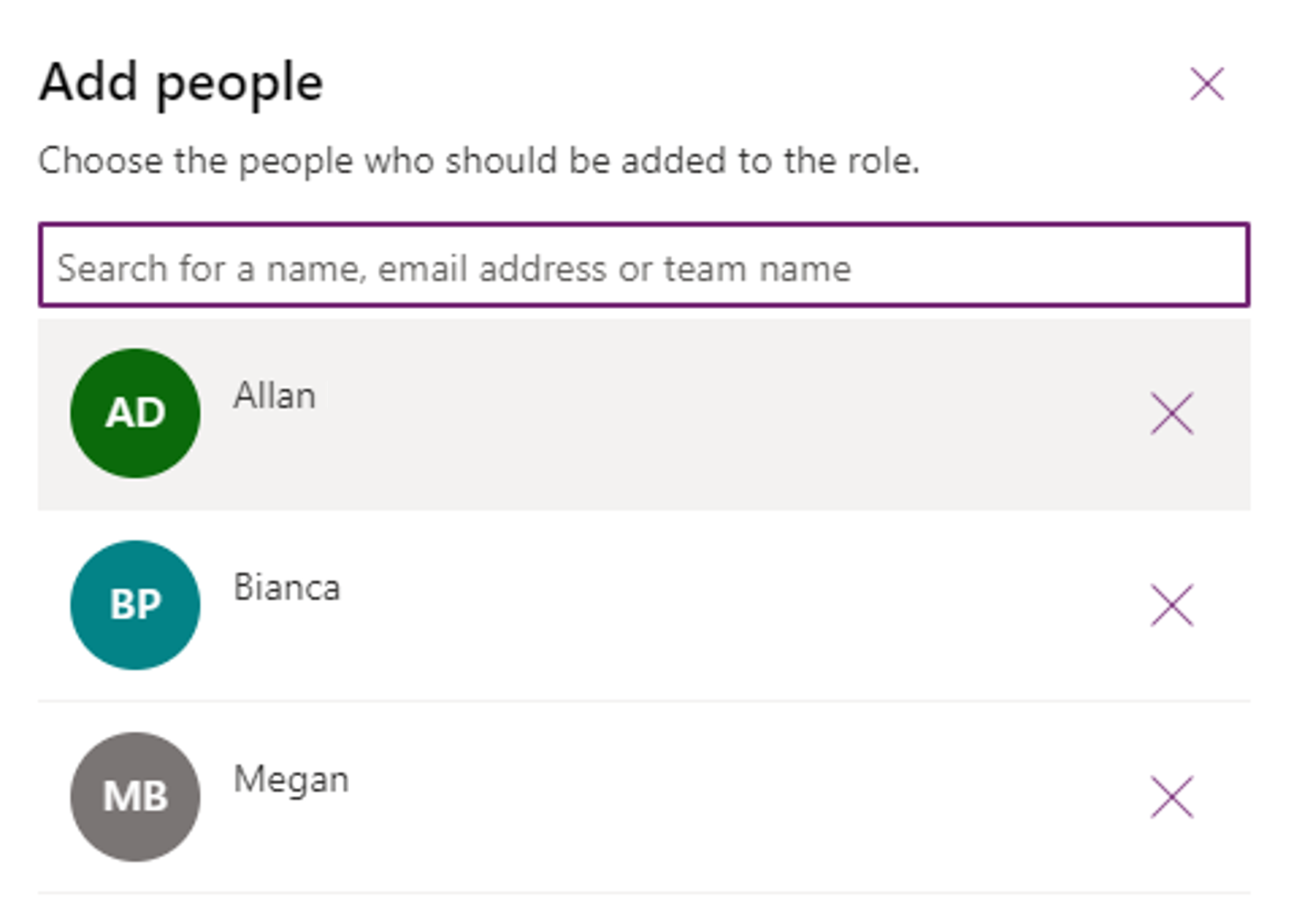 Screenshot of the Manage Security roles drop down.