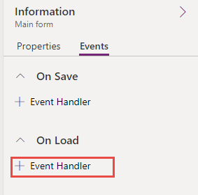Screenshot of the add event handler button.