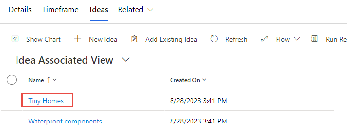 Screenshot of the related idea tiny homes.