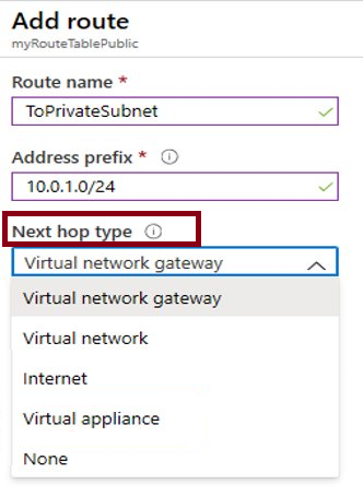 Screenshot of the next hop drop-down.