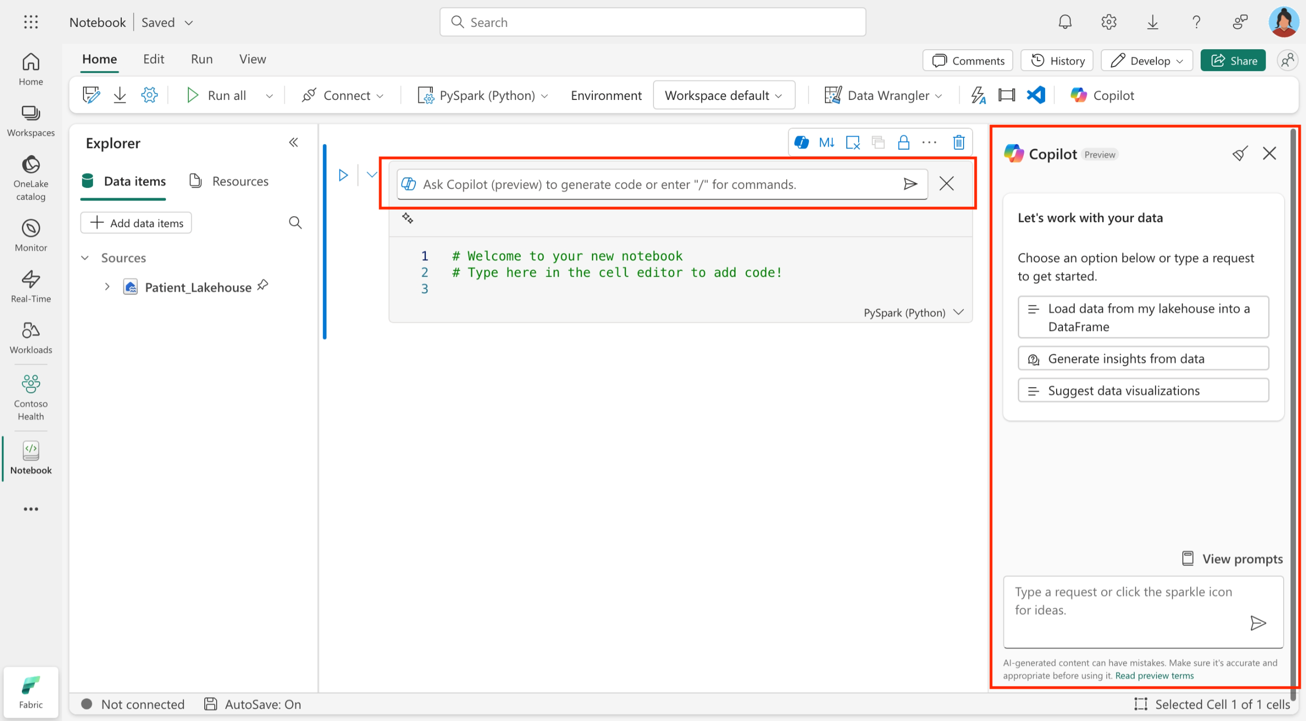 Screenshot of copilot in a Fabric Notebook.