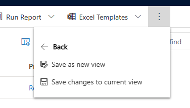 Screenshot that shows the Save changes to current view option shown in the command bar.