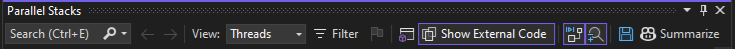 Parallel Stacks toolbar. Screenshot of Toolbar in Parallel Stacks window 2022.